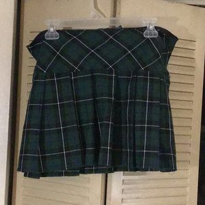 Green Plaid Pleated Skirt